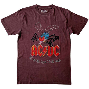 AC/DC Unisex T-Shirt: Fly On The Wall Tour (Maroon Red)