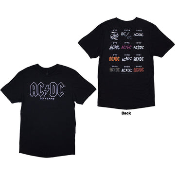 AC/DC Unisex T-Shirt: History Logo (Black) (Back Print)