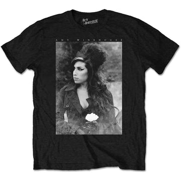 Amy Winehouse Unisex T-Shirt: Flower Portrait (Black)