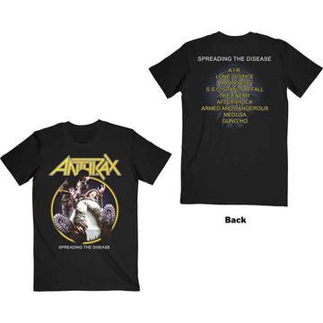 Anthrax Unisex T-Shirt: Spreading The Disease Track list (Back Print) - Black