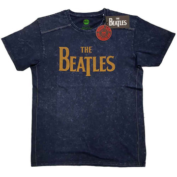 The Beatles Unisex T-Shirt: Drop T Logo Snow Wash (Navy Blue) (Wash Collection)