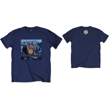 The Beatles Unisex T-Shirt: Sgt Pepper Blue (Navy Blue) (Back Print)