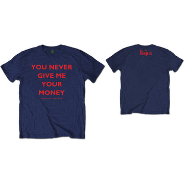The Beatles Unisex T-Shirt: You Never Give Me Your Money (Navy Blue) (Back Print)