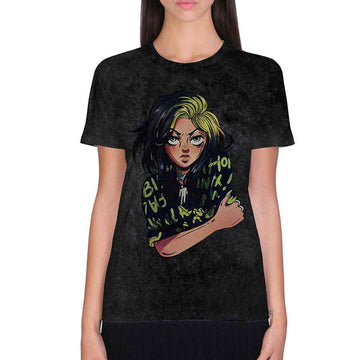 Billie Eilish Unisex T-Shirt: Anime Billie (Black) (Wash Collection)