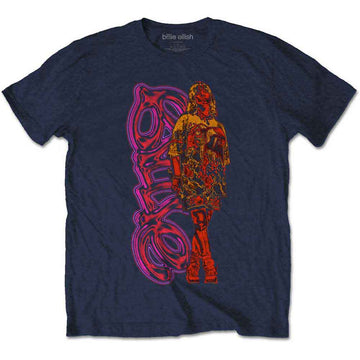 Billie Eilish Unisex T-Shirt: Neon Logo & Billie (Navy Blue)
