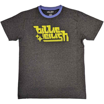 Billie Eilish Unisex Ringer T-Shirt: Neon Green Logo (Charcoal Grey)