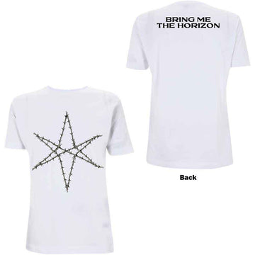 Bring Me The Horizon Unisex T-Shirt: Barbed Wire (Back Print) - White