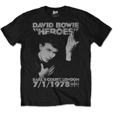 David Bowie Unisex T-Shirt: Heroes Earls Court (Black)