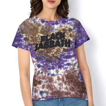 Black Sabbath Unisex T-Shirt: Wavy Logo (Purple & Brown) (Wash Collection)