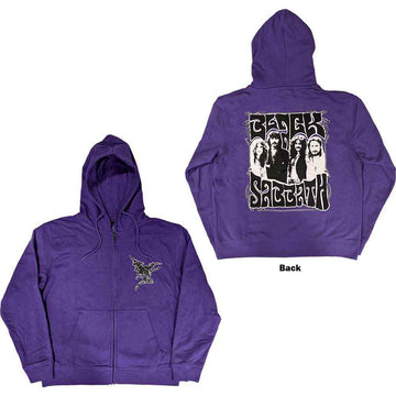 Black Sabbath Unisex Zipped Hoodie: Henry Pocket Logo (Purple) (Back Print)