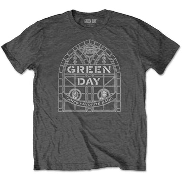 Green Day Unisex T-Shirt: Stained Glass Arch (Charcoal Grey)