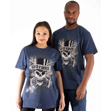 Guns N' Roses Unisex T-Shirt: Faded Skull (Blue)