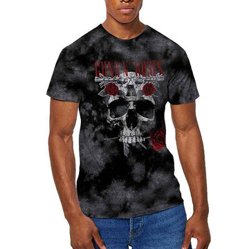 Guns N' Roses Unisex T-Shirt: Flower Skull (Dip-Dye On Grey) (Wash Collection)