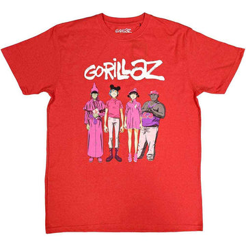 Gorillaz Unisex T-Shirt: Cracker Island Standing Group (Red)
