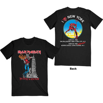 Iron Maiden Unisex T-Shirt: The Beast In New York (Back Print) - Black