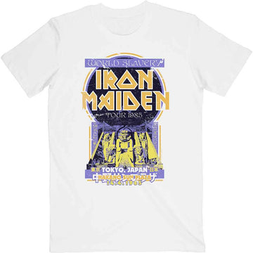 Iron Maiden Unisex T-Shirt: Powerslave Japan Flyer - White