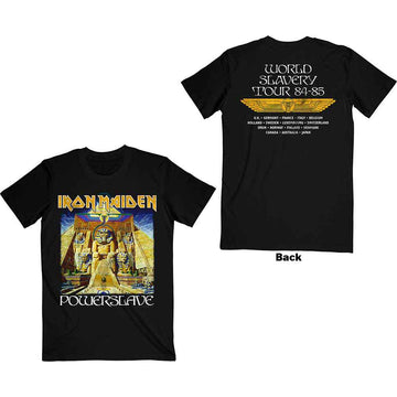 Iron Maiden Unisex T-Shirt: Powerslave World Slavery Tour (Back Print) - Black