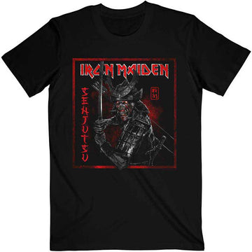 Iron Maiden Unisex T-Shirt: Senjutsu Cover Distressed Red - Black