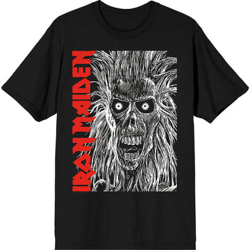 Iron Maiden Unisex T-Shirt: Eponymous Face Red Logo (Black)