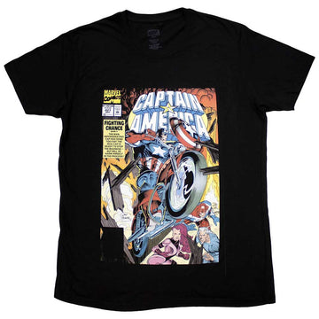 Marvel Comics Unisex T-Shirt: Captain America Wheel Comic Cover (Black)