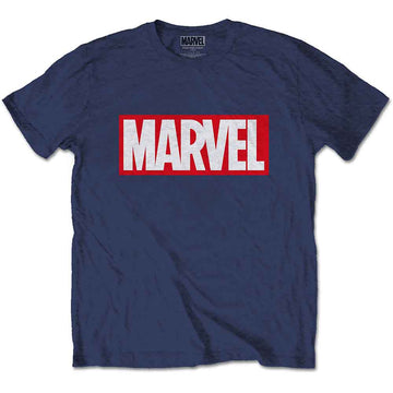Marvel Comics Unisex T-Shirt: Marvel Box Logo (Navy Blue)