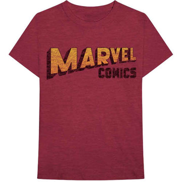 Marvel Comics Unisex T-Shirt: Warped Logo (Maroon Red)