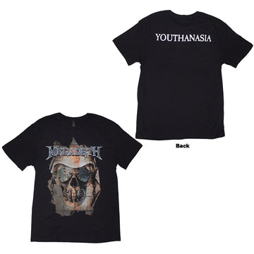 Megadeth Unisex T-Shirt: Youthanasia Ripped Thru (Black) (Back Print)