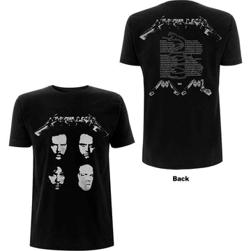 Metallica Unisex T-Shirt: 4 Faces (Back Print) - Black