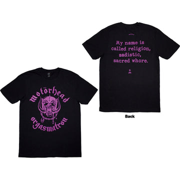 Motorhead Unisex T-Shirt: Orgasmatron Lyric (Black) (Back Print)