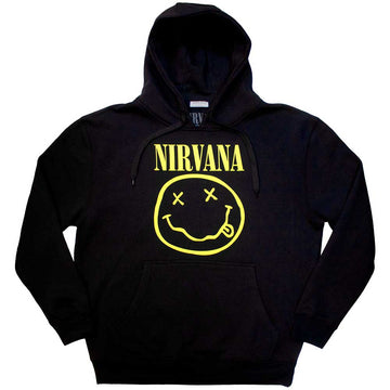 Nirvana Unisex Pullover Hoodie: Yellow Happy Face (Black)