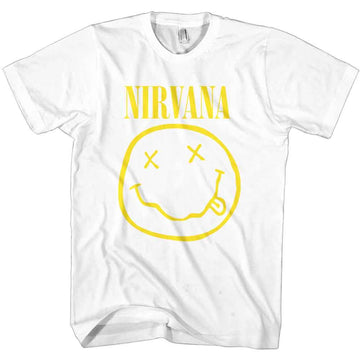 Nirvana Unisex T-Shirt: Yellow Happy Face (White)