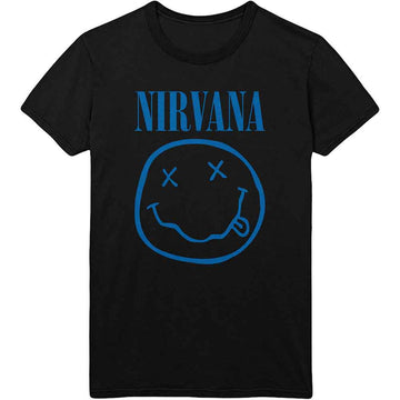 Nirvana Unisex T-Shirt: Blue Happy Face (Black)