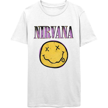 Nirvana Unisex T-Shirt: Xerox Happy Face Pink (White)