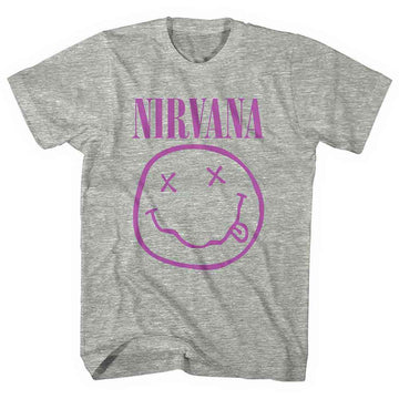 Nirvana Unisex T-Shirt: Purple Happy Face (Grey)