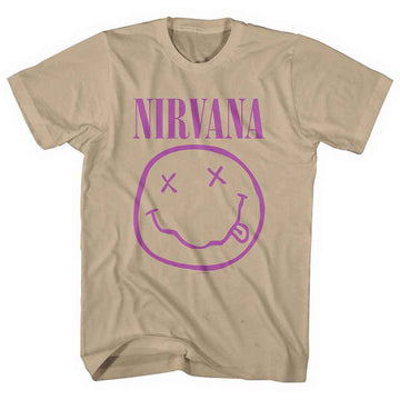 Nirvana Unisex T-Shirt: Purple Happy Face (Sand)