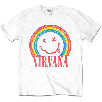 Nirvana Unisex T-Shirt: Happy Face Rainbow (White)