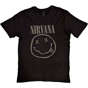 Nirvana Unisex T-Shirt: Black Happy Face (Black) (Hi-Build)