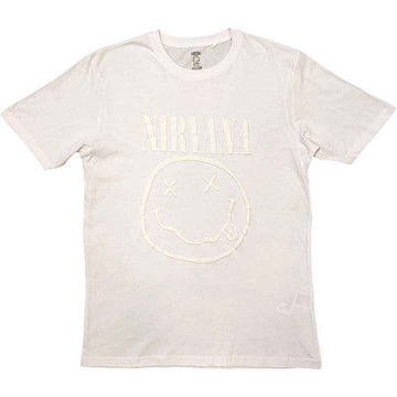 Nirvana Unisex T-Shirt: White Happy Face (White) (Hi-Build White-On-White)