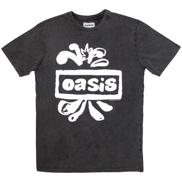 Oasis Unisex Stone Wash T-Shirt: Logo Splat (Charcoal Grey)