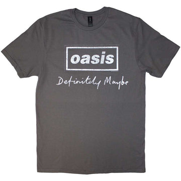 Oasis Unisex T-Shirt: Definitely Maybe Distressed Text Logo (Charcoal Grey)