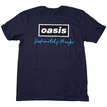 Oasis Unisex T-Shirt: Definitely Maybe Text Logo (Navy Blue)