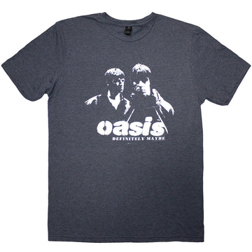Oasis Unisex T-Shirt: Definitely Maybe Photo Stencil (Navy Blue)