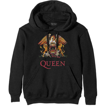Queen Unisex Pullover Hoodie: Classic Crest (Black)