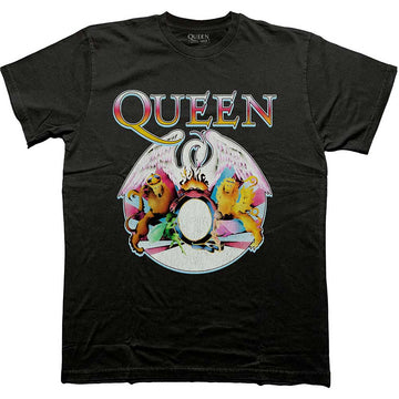 Queen Unisex T-Shirt: Multi Colour Crest (Black)
