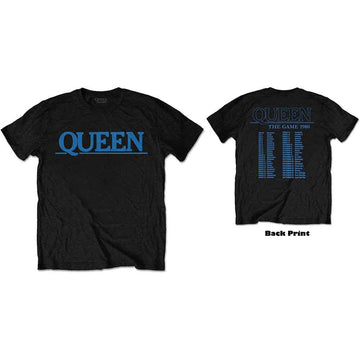 Queen Unisex T-Shirt: The Game Tour (Black) (Back Print)