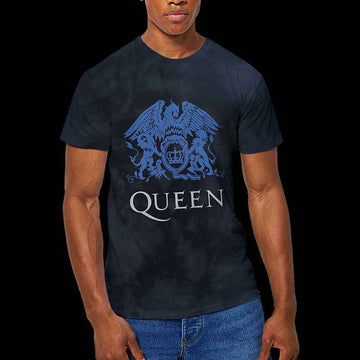 Queen Unisex T-Shirt: Blue Crest (Dip-Dye On Black) (Wash Collection)