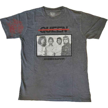 Queen Unisex T-Shirt: Bo Rhap Photo (Black) (Wash Collection & Sleeve Print)