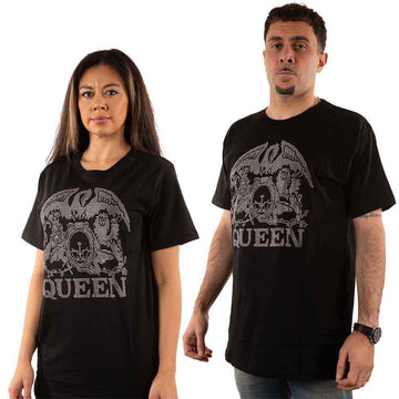 Queen Unisex T-Shirt: Crest (Black) (Embellished)
