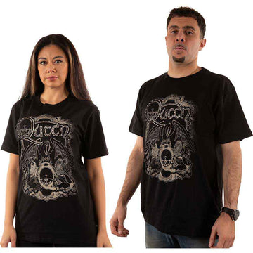 Queen Unisex T-Shirt: Ornate Crest (Black) (Embellished)