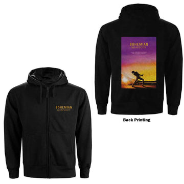 Queen Unisex Zipped Hoodie: Bohemian Rhapsody Movie Poster (Black) (Back Print)